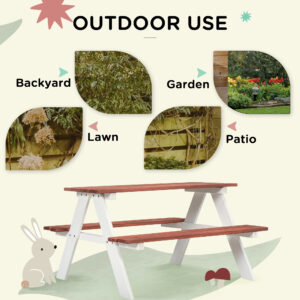Kids Picnic Table Set, Wooden Table & Bench Set, Kids Patio Furniture Outdoor Toys for Garden, Backyard, Aged 3-8 Years Old, Brown