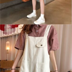 Youthful And Chic American-Style Burger Embroidery Denim Suspender Pants