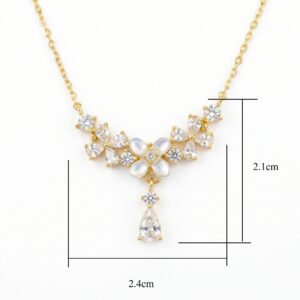 925 Sterling Silver Elegant Mother of Pearl Floral Necklace with Sparkling Pear-Cut Gemstone Accents