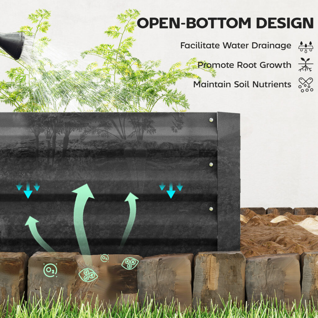 95" x 36" x 12" Galvanized Raised Garden Bed, Easy DIY and Cleaning for Growing Flowers, Herbs, Succulents, Black