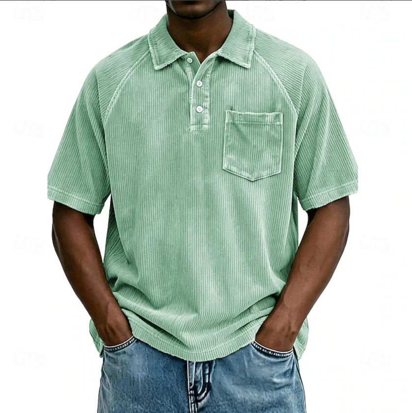 Men's Casual Lapel Corduroy Short-Sleeve Polo Shirt - Image 4