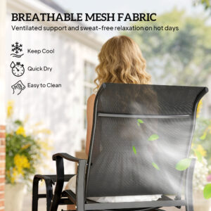 Outdoor Glider with Ottoman, Patio Glider Chair Set with High Back, Wide Seat for Porch, Garden, Backyard, Black