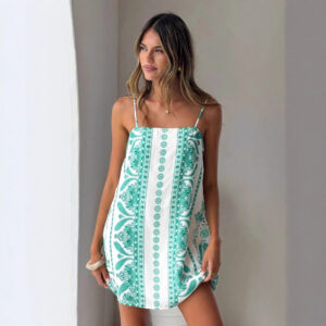 Summer Beach Vacation Style Printed Linen Slip Dress