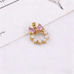 Sweet-style Bow-knot Heart Pendant With Pink Heart And Faux Pearl Circle Charm