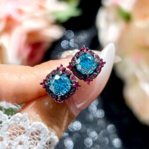 Rose-cut Brilliant Sugar-heart Navy Zircon Stud Earrings