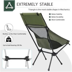 Folding High Back Camping Chair With Head Support Stable Portable Lightweight UK