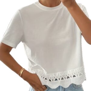 Women’s Solid Color Versatile Hollow-Out Spliced Short-Sleeve