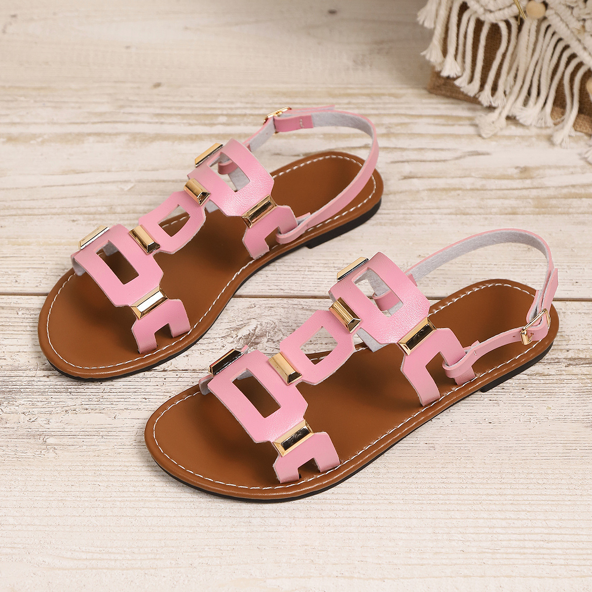 Plus-size Belt-buckle Flat Hollow-out Sandals - Image 14