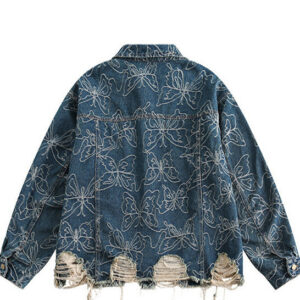 Japanese-style Vintage Washed Frayed-edge Distressed Denim Jacket