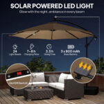 10 ft Cantilever Patio Umbrella with Light, Weight, Offset Hanging Outdoor Umbrella with Protective Cover, Tan