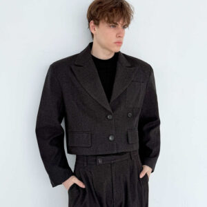 Retro-style Thickened Short Casual Suit With Wide-leg Pants