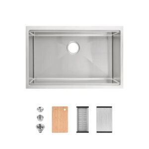 Stainless Steel Kitchen Sink, 30'x19' Single Bowl, Undermount Handmade Sink In Brushed, With Cutting Board, Colander-Unable Ship Weekends, TK And TEMU Only For Pickup