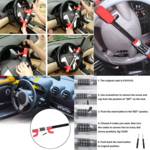 Car U-shaped Steering Wheel Lock, Interior Anti-theft Lock 12419, Steering Wheel Combination Lock, Red