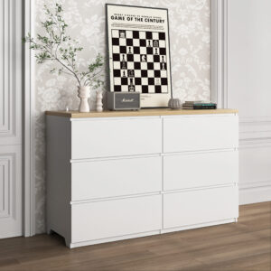 6 Drawer Storage Cabinet ,Dresser, Wood Storage Tower Clothes Organizer, Wide Chest Of 6 Drawers, Large Storage Space For Bedroom, Hallway, Entryway Living Room
