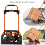 Stair Climbing Cart, 120 Lbs Stair-Climbing Capacity, Portable Folding Trolley Cart With Telescoping Handle, 6 Wheels And 2 Bungee Cords, Stair Climber Dolly For Home, Groceries, Warehouse