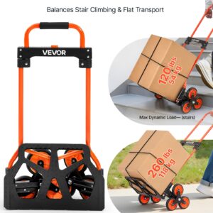 Stair Climbing Cart, 120 Lbs Stair-Climbing Capacity, Portable Folding Trolley Cart With Telescoping Handle, 6 Wheels And 2 Bungee Cords, Stair Climber Dolly For Home, Groceries, Warehouse