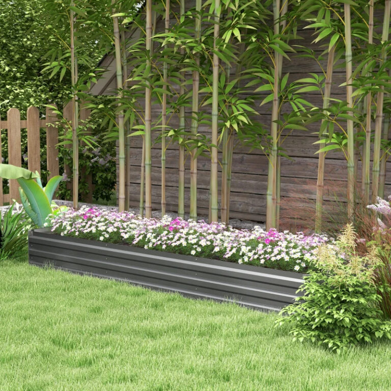 8x2x1ft Galvanized Raised Garden Bed Kit With Safety Edging For Flowers, Herbs And Vegetables, Dark Gray