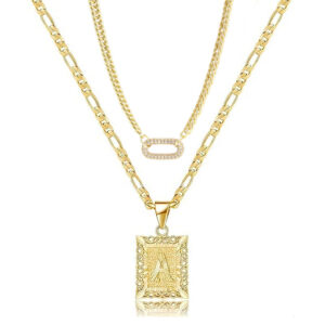 New Double-layer Gold 26-letter Necklace With Zircon Circles