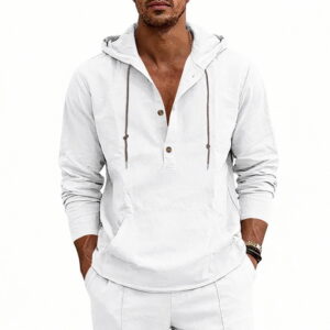 Linen Breathable Casual Mens Long-Sleeve Hooded Shirt