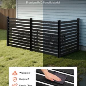3 Panels Outdoor Privacy Screen, 50 X 48 In Air Conditioner Fence With 27.6 In Ground Stakes, Pool Equipment Enclosure, Vinyl Privacy Fence, Ideal For Trash Can And A/C Units, Black