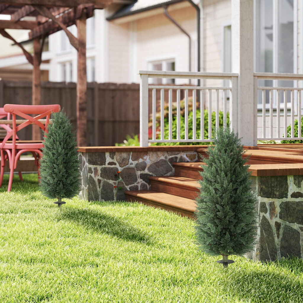 43.3 Inch Set of 2 Artificial Cypress Topiary Tree, Indoor Outdoor UV Resistant Faux Plants with Ground Stake for Garden