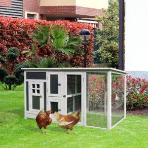 PawHut 63 Outdoor Chicken Coop Wooden, Chicken Cage With Run Area, Nesting Box, Hen House With Waterproof Roof, Removable Tray