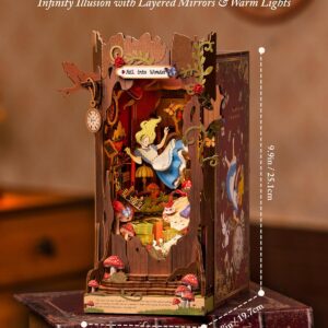 Rolife Tree Hole Book Corner Set – Wonderland Adventure, 3D Wooden Fairytale-style Puzzle Model With LED Light, 300 Pieces, DIY Wooden Toy, Type-C Power Supply