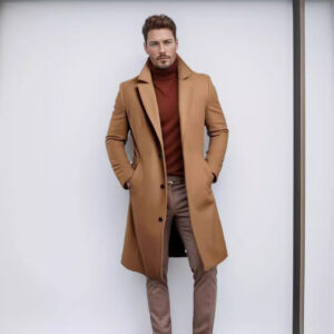 Men’s Mid-Length Solid-Color Wool Coat For Autumn And Winter