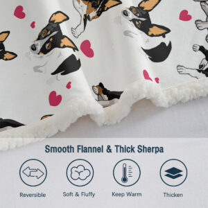Rat Terrier Throw Blanket, Dog Lover Gift Blanket Reversible Plush Fluffy Red Heart Rescue Dog Sherpa Fleece Bedding For Kids Teens