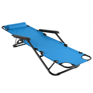 [Same Model Code: 75407956]Folding Chaise Lounge Chair For Outdoor, 2-in-1 Portable Tanning Chair With Pillow, Adjustable Recliner Chair For Beach Camping Pool, Blue