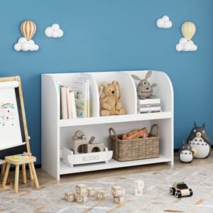 Kids Bookcase With 4 Compartments, Storage Book Shelf, Storage Display, Rack,Toy Organizer For Children's Room, Playroom, Nursery