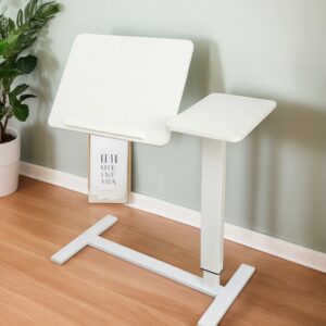 Overbed Bedside Desk, Mobile Rolling Laptop Stand Tilting Overbed Table With Wheels, Height Adjustable Tray Table For Laptop Bed Sofa Side Table, Bedside Table WHITE