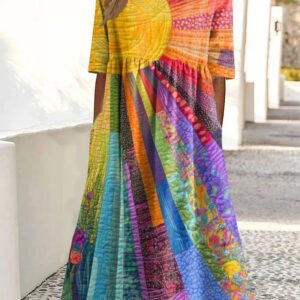 Casual Retro Ocean Art Print Womens Loose Dress