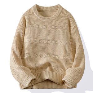 Men’s Solid-Colored Knitted Long-Sleeve Retro Crew-Neck Sweater