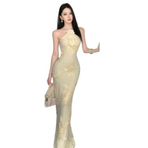 Long Mesh Gown Elegant Birthday Party Dress For Ladies