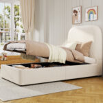 Upholstered Bed, Single Bed, Children's Bed, 3ft-90 X 190cm, Hydraulic Bed, Bed With Headboard And Large Storage Space, Upholstered Headboard, Velvet, Beige