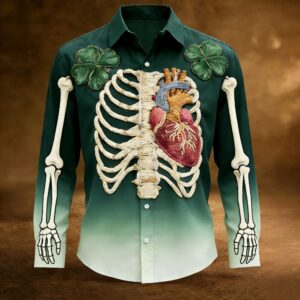 Men's Long-Sleeve Skull-Print Button-Up Shirt