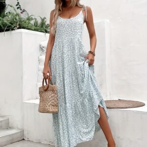 Small Floral Print Multi-Layer Flared Hem Short-Sleeve Slip Dress