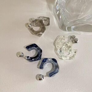 1 Pair Korean Trendy Acrylic C-Shaped Hoop Earrings, Youthful, Stylish & Exquisite Personalized Design Earrings For Women