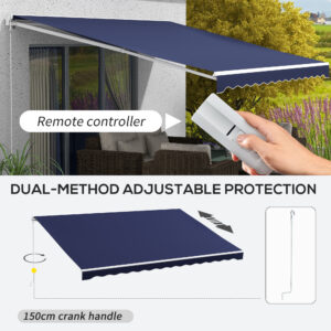 16'x10' Electric Retractable Awning Sunshade Shelter with Remote Controller & Crank Handle for Deck Balcony Yard, Blue