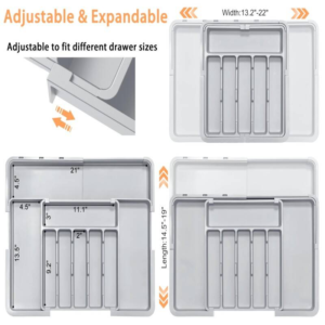 Adjustable 6-9 Compartment Kitchen Drawer Organiser For Large Capacity, Perfect Utensil Drawer Organiser, Cutlery Tray