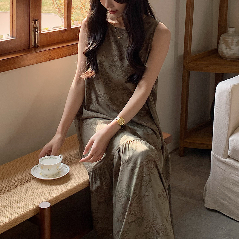 Summer Longline Korean-style Pajama Dress With Vest Style