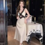 Elegant Hollow-Out Lace Long Dress Nightgown For Women