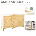 3 Door Sideboard Buffet Cabinet, Coffee Bar Cabinet with Chevron Pattern, Adjustable Shelf and Metal Legs, Natural Wood