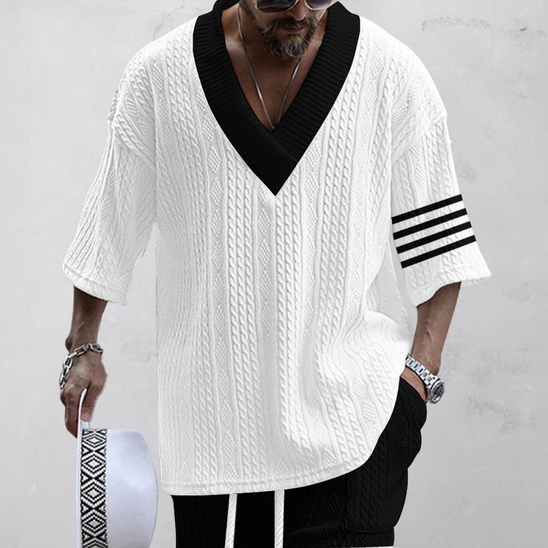 Men’s Casual V-Neck Fashionable Printed Set