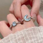 Glacier Blue Star Moon Open Ring For Women, Light Luxury Minimalist High Grade Index Finger Ring
