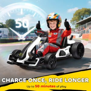 24V 7.5 MPH Electric Go Kart with Adjustable Seat, Slow Start, White