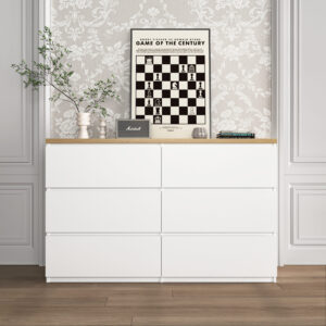 6 Drawer Storage Cabinet ,Dresser, Wood Storage Tower Clothes Organizer, Wide Chest Of 6 Drawers, Large Storage Space For Bedroom, Hallway, Entryway Living Room