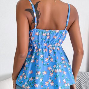 Women Casual Floral Print Tie Waist Camisole Chiffon Top