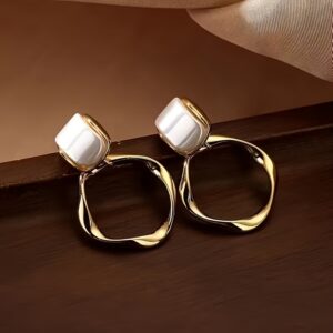 1 Pair Elegant Geometric Metal Hoop Dangle Earrings, Trendy Fashion Accessories, Perfect For Women's Daily & Banquet Wear, Unique Jewelry Gift